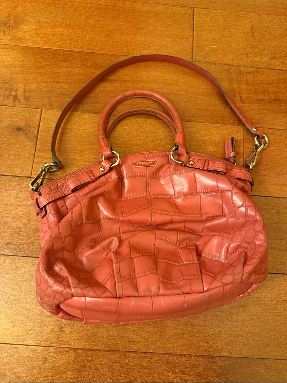 Coach Coral Croc-Embossed Leather Satchel Shoulder Bag
